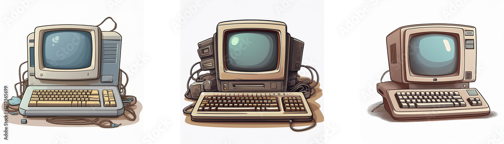 Poster three vintage computers, depicting the evolution of personal computing. each shows a different desig