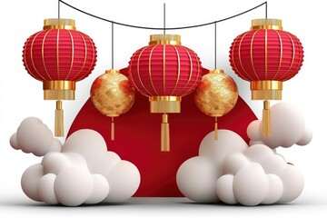 Festive Chinese Lanterns and Clouds Lunar New Year Celebration