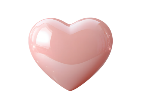 A pink heart with a glossy surface, shiny appearance, and reflections resembling glass or jelly.
