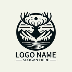 Elk Creek Logo Design, Mountain Stream Logo, Wildlife River Logo