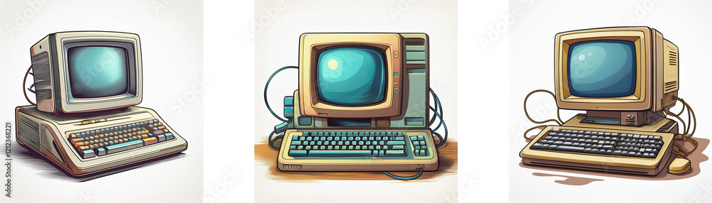Leinwandbilder three vintage computers, beige and retro, display a nostalgic look at early computing technology. a 