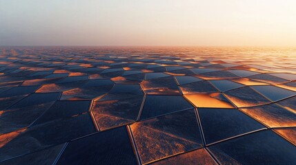Obraz premium Desert Solar Farm at Sunset Geometric Patterns of Renewable Energy