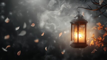 Enchanting Lantern Light in Mystical Forest Scene
