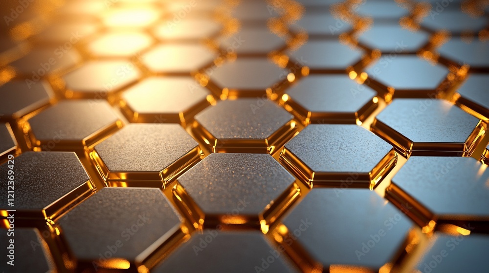 Aufkleber abstract metallic hexagonal pattern with gold highlights.
