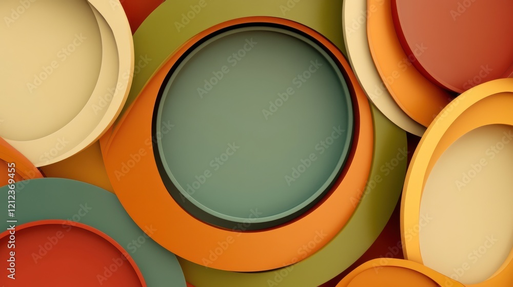 Poster playful abstract composition of circular patterns in warm autumn tones art display cheerful environm
