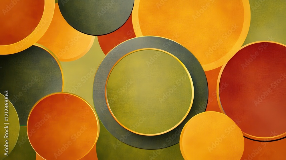 Poster playful abstract composition of circular patterns autumn colors digital art inviting atmosphere ultr