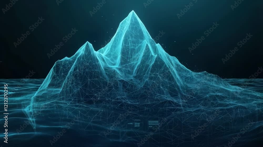 Poster dynamic digital iceberg visualization evolving in neon ocean depths