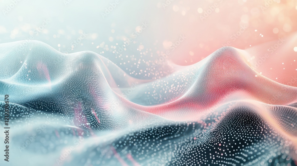 Poster dynamic waves and geometric shapes in soft pastels abstract art modern design cheerful environment u