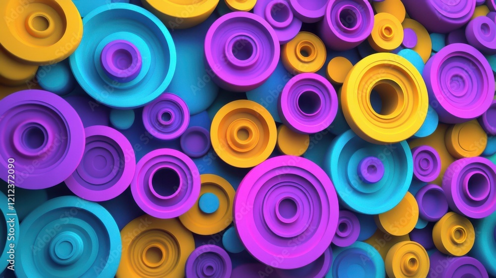 Aufkleber dynamic abstract composition of circular patterns in vibrant colors digital art modern design cheerf
