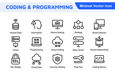 Programming coding set of web icons in line style. Software development icons for web and mobile app. Code, api, programmer, developer, information technology, coder and more.