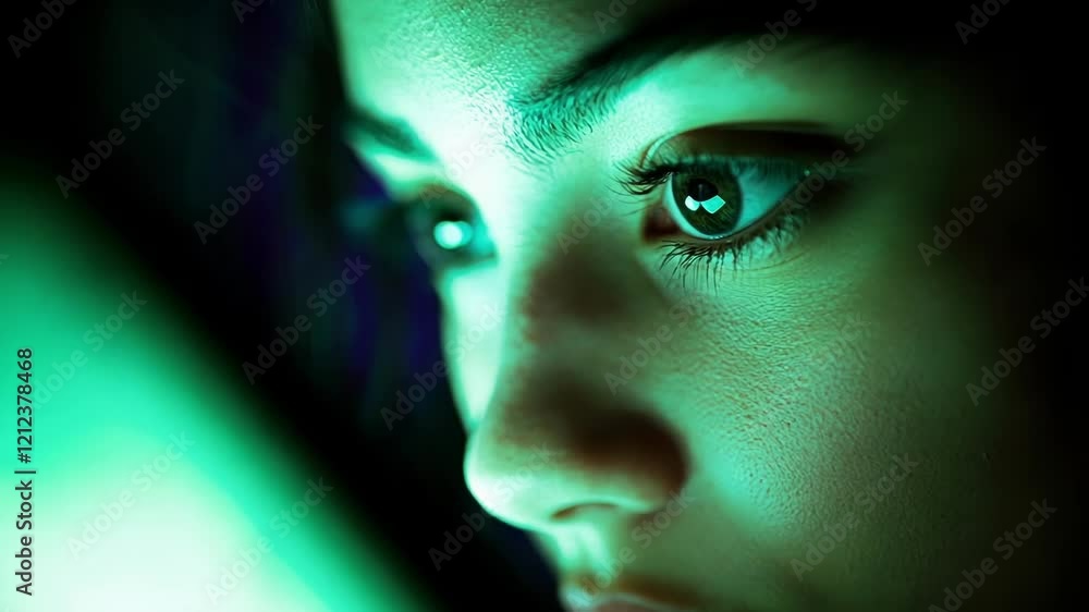 Aufkleber a closeup of an employees focused expression illuminated by the glow of a laptop as they learn about
