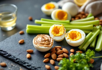 Delicious Peanut Butter Egg Bites with Celery and Almonds
