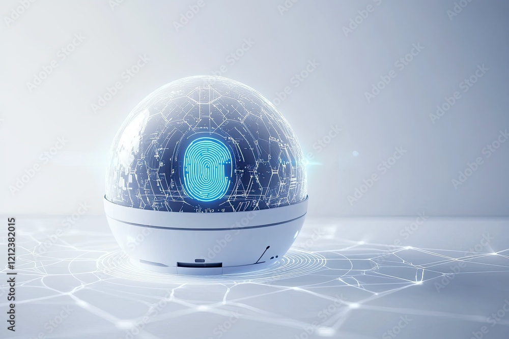 Poster futuristic biometric security globe with fingerprint scan