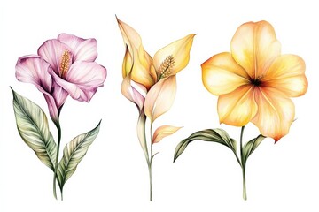 An artistic display of tropical plant life captured in watercolor style.