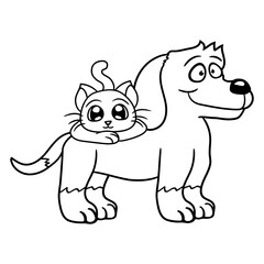 Dog Cat Two Friends Team 2 Kitten Puppy Duo Crew Design Lover Art Vector Illustration Card T-Shirt Poster Sticker Graphic Print Decorative Drawing Isolated Logo Decoration Symbol Creative Cool Style
