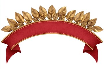 Elegant Gold Leaf Wreath and Red Ribbon Banner - Blank Template