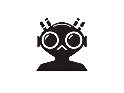 Futuristic robot head graphic, simplistic design, possible use in tech, sci-fi theme