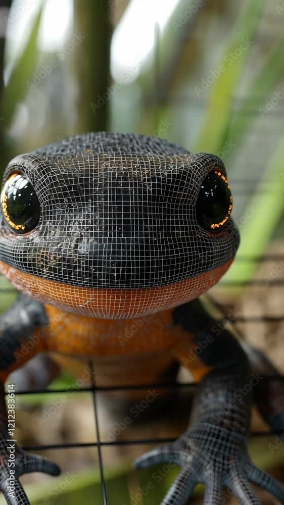 Poster close-up view of a lizard showcasing intricate texture and vibrant colors in a natural habitat setti