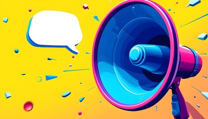 Obraz premium Vibrant Megaphone with Speech Bubble on Yellow Background