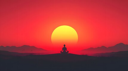 Fototapeta premium Meditating at sunset mountain landscape serenity scene peaceful environment calm viewpoint mindfulness concept