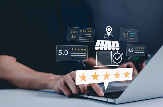 Customer feedback and satisfaction review concept. User reviews and ratings customer feedback and satisfaction scores. business quality, service excellence, and consumer experience evaluation.