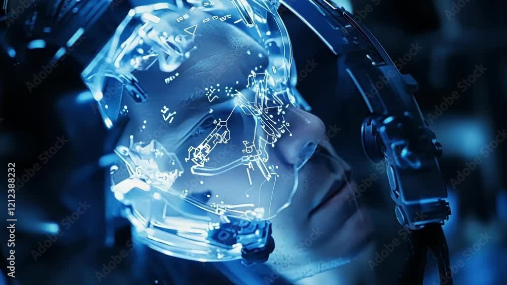 Aufkleber a closeup of a headset displaying interactive holographic instructions that guide a technician as th
