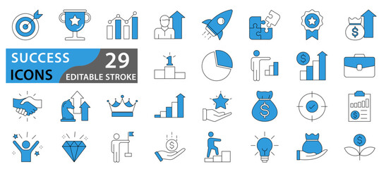 Fototapeta premium Success icon set. Successful business development, plan and process symbol. Icons vector collection.