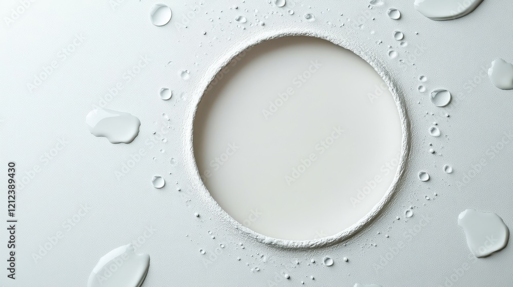 Poster droplets forming a circular frame for design studio setting minimalist image clean background focuse