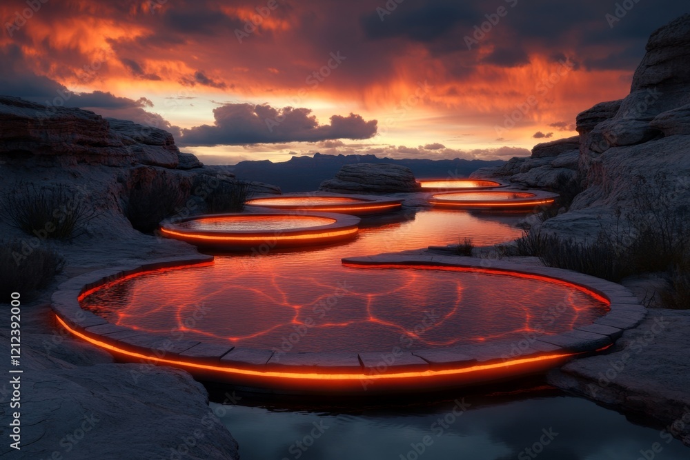 Aufkleber a futuristic version of zion canyon, with floating observation platforms, glowing trails, and hologr