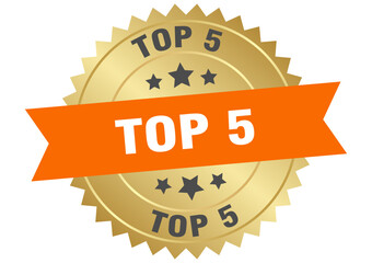 top 5. top 5 round orange and gold label isolated on transparent background
