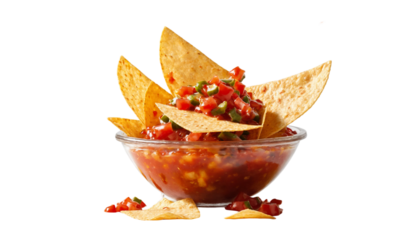 Delicious tortilla chips in salsa splash png