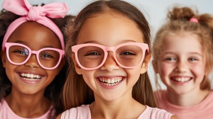 An inspiring community-centered campaign raising funds for cancer prevention, showcasing shared determination and hope, featuring joyful children with pink accessories, promoting awareness and