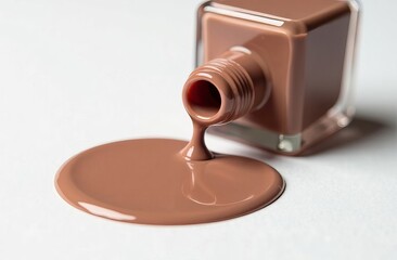 beige mocha mousse nail polish spilled on white surface on white background