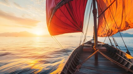 Sunset Sailboat Voyage, Coastal Waters, Golden Hour