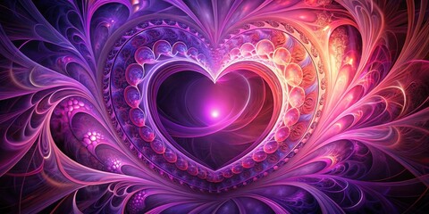Heart in a swirling vortex of purple and pink hues, surrounded by intricate patterns and shapes on an abstract background , abstract background, emotions