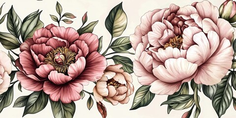  Elegant peony flowers watercolor design ideal