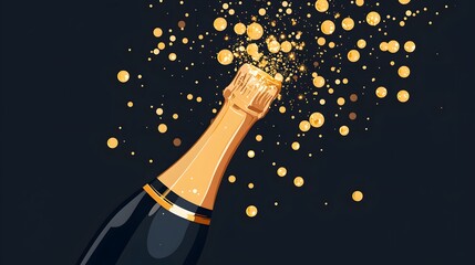 Celebratory champagne bottle elegant setting graphic design festive atmosphere top view joyful moments