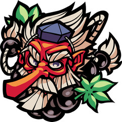 Demon Tengu Mask Japanese Style T-Shirt Illustration Design. Japanese Mask Illustration Vector Isolated. Suitable for T-Shirt Design, Poster, Logo, and Wallpaper.