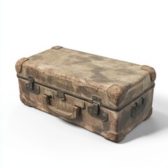 An old, worn suitcase, on a white background
