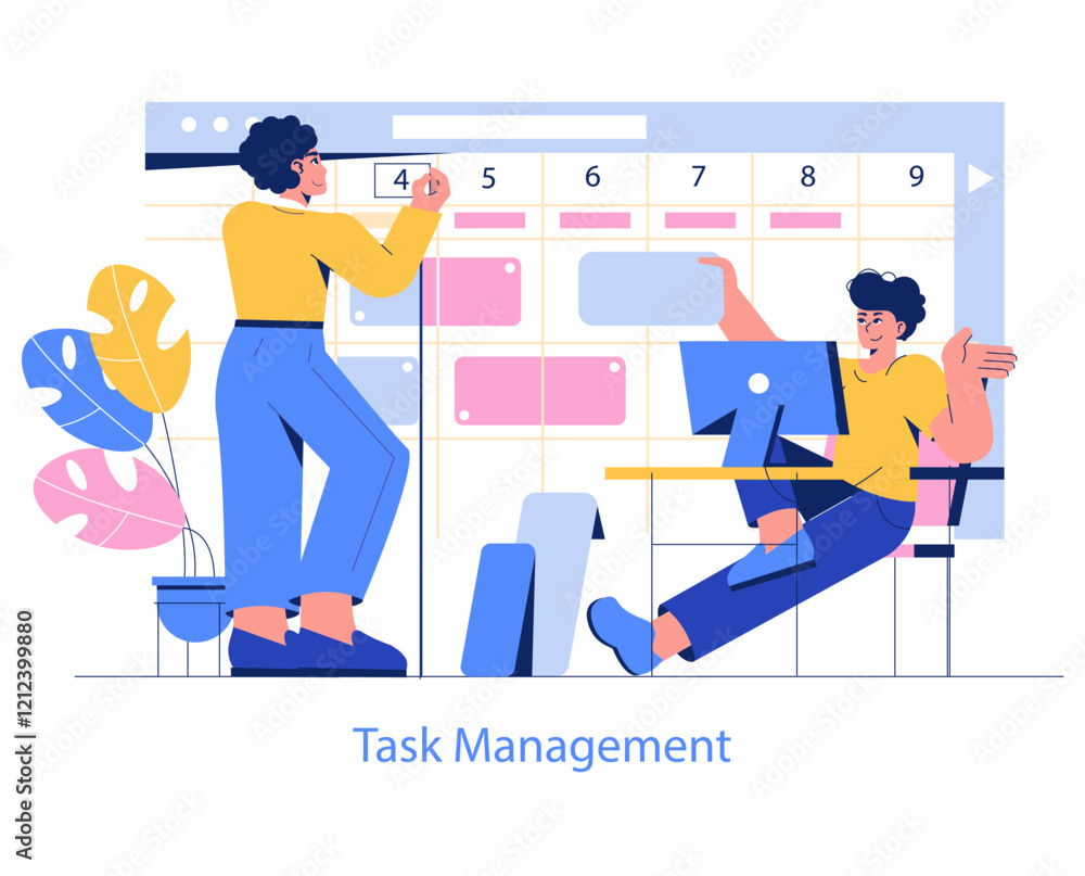 Poster development process automation. flat vector illustration