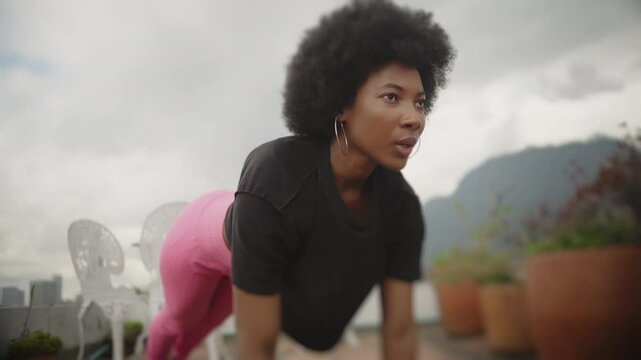 A Black Woman&rsquo;s Yoga Practice in the city Black Model Smiling Happy Relaxing