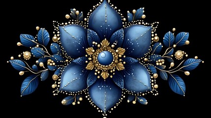 Elegant Blue Flower with Gold Accents and Pearls