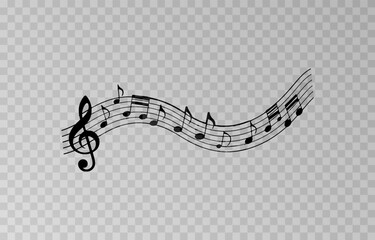 Musical notes on a transparent isolated background. Musical notes PNG. Different types of musical notes. Musical-themed background.