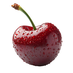 Juicy red cherry with water droplets isolated transparent background close up fresh fruit