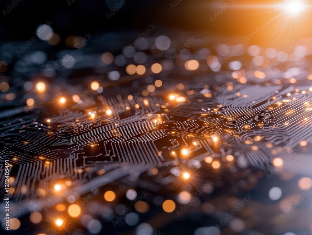 Poster illuminated circuitry: a mesmerizing display of interconnected pathways, glowing with vibrant energy