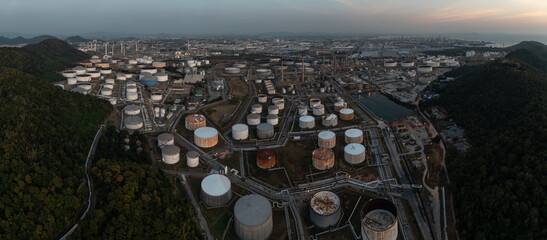 Factory Oil and Gas Refinery. Fuel Energy Plant. Industrial Site. Industries about energy consumption,