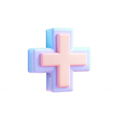Obraz premium A stylized 3D render of a pink cross symbol with soft edges, showcasing a blend of pastel colors. It is aesthetically pleasing and modern.