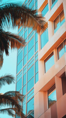 Modern Abstract View of Geometric Building with Palm Trees