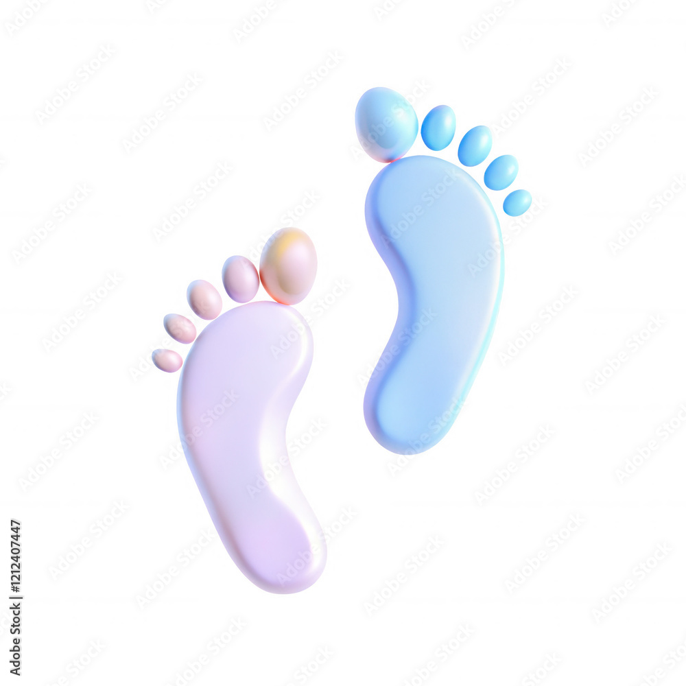 Poster this image showcases a vibrant 3d rendering of playful footprints in pastel colors, creatively desig