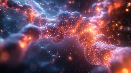 An artistic interpretation of bioinformatics supporting drug discovery, showing molecular models and genetic targets. 378